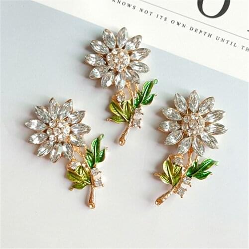 New Style Inlaid With Diamond And Oil Sun Flower Alloy Accessories Diy Handmade Hair Brooch Clothing Case 2PCS/LOT