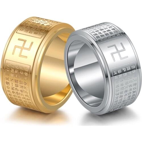 Buddhist Chinese Heart Sutra Ring for Men Stainless Steel Spinner Rotating Rings For Men Amulet Jewelry Mantra Spinner Ring