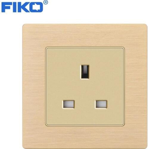 FIKO 86mm * 86mm 13A British UK wall Electrical socket Aluminium Alloy panel, family hotel Wall Power UK Socket Gold