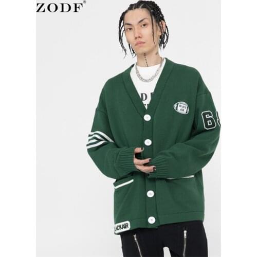 ZODF Trendy 2021 Mens Winter Cardigan Sweaters Hip Hop Loose Oversized Unisex Knitted Coat Outfits Streetwears HY0274