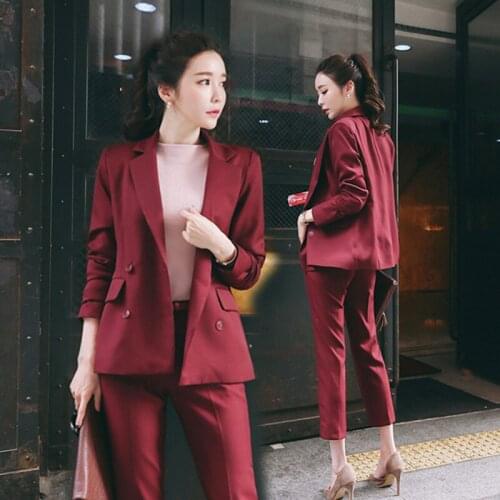 Set female 2018 autumn winter temperament casual slim slimming small suit jacket + nine pants pure color wild elegant two-piece