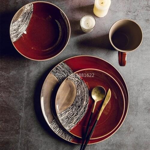 Creative ceramic tableware dinner plate retro tableware western-style steak Cake fruit bread plate household dish