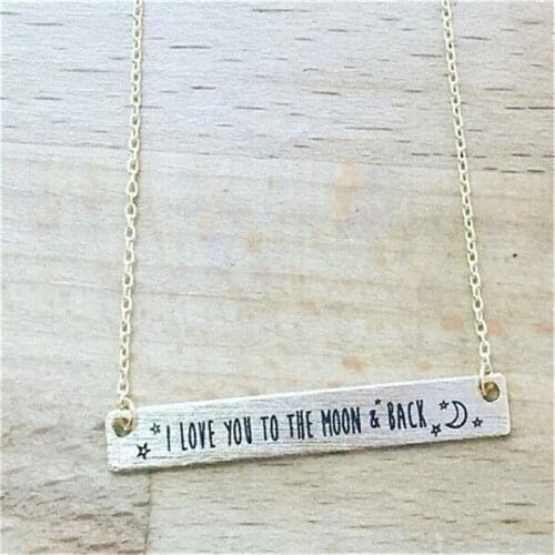 Fashion I Love You To The Moon & Back Lettering Necklace With Moons and Stars Lettering Bar Handmade Necklace