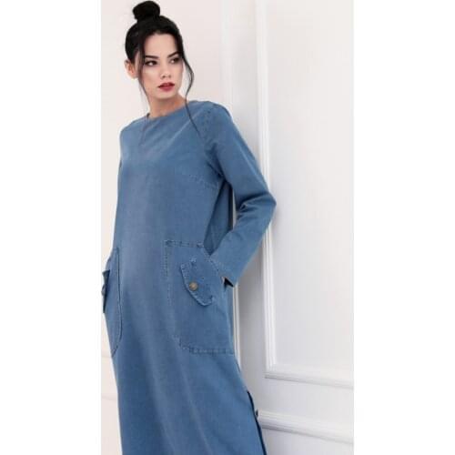 Muslim Fashion Women أزياء مسلمة Blue Denim Dress Abaya Made in Turkey Turkish Quality