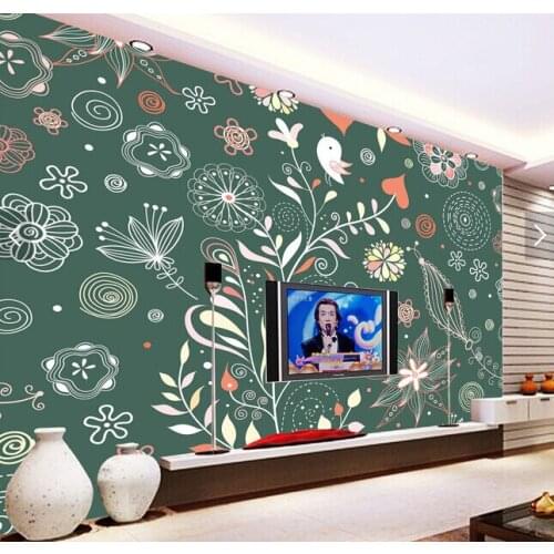 Custom papel DE parede infantil. Lovely graffiti pattern plants birds for children room bedroom wall waterproof wallpaper