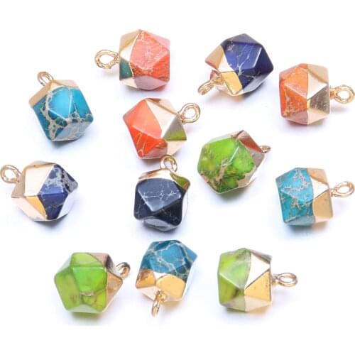 New Fashion Natural Stone Faceted Square Emperor Stone Pendant Charms For Jewelry Making DIY Earring Neckalce Gift Size 9x9mm