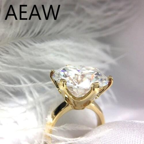 Center 15mm 10ct Carats Moissanite Engagement Ring for Women Wedding Solid Genuine 14K Yellow Gold Ladies Ring