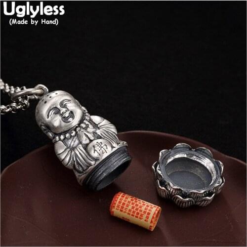 Uglyless 100% Real Solid 990 Pure Silver Handmade Buddha Pendants Necklaces NO Chains Maitreya Opening Pendant Thai Silver Jewel