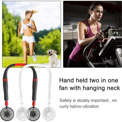USB Portable Handheld Fan Wearable Neck Hanging Fan 2000mAh Rechargeable Fan with 360° Adjustable 3 Speeds LED Display