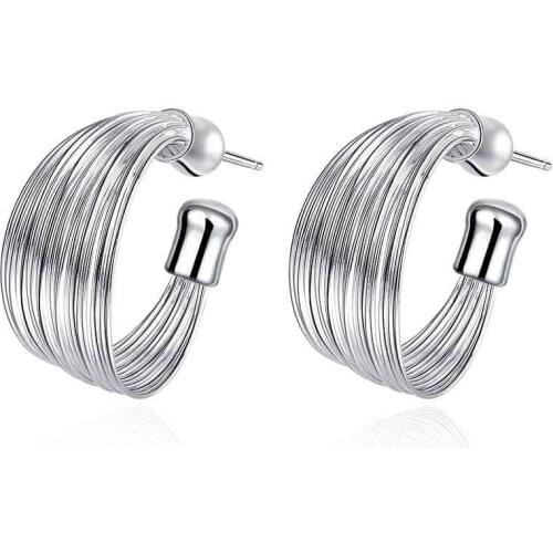 Simple Fashion Style Silver plated Multi-Line Earrings Jewellery mens 2014,Wholesale&hot sell, SMTE005
