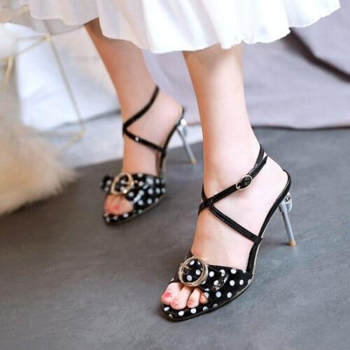 Summer Cross-Strap Sandals Women Patent Leather Polka Dot Gladiator Sandals Shoes SandalsThin High Heels Shoes Buckle Sandals