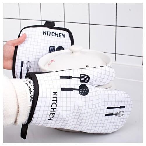 1 Piece Cute Non-slip Yellow Gray Cotton Fashion Nordic Kitchen Cooking microwave gloves baking BBQ potholders Oven mitts