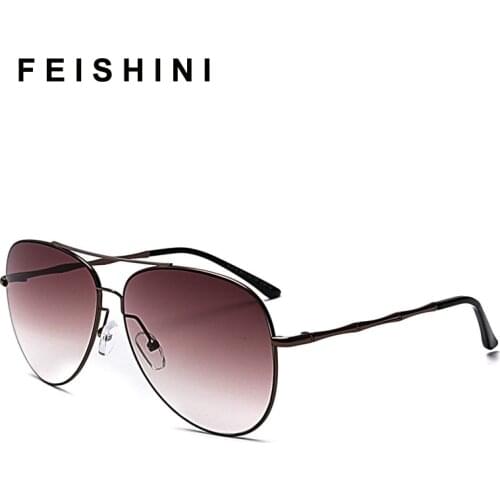 Feishini Metal Frame Big Pilot Sunglasses For Men Luxury Brand Designer Fashion Gradient Unisex Sun Glasses Women Stylish Shades