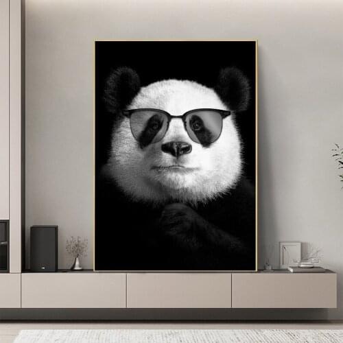 Modern Animal Panda Wearing Glasses Canvas Painting Black and White Poster and Prints Wall Art Pictures for Room Home Decor
