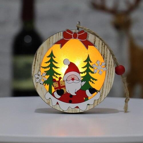 LED Woden Christmas Decor Santa Claus Deer Snowman Sharped Luminous Lamp Round Star Shaped Pendant Christmas Tree Decoration 3