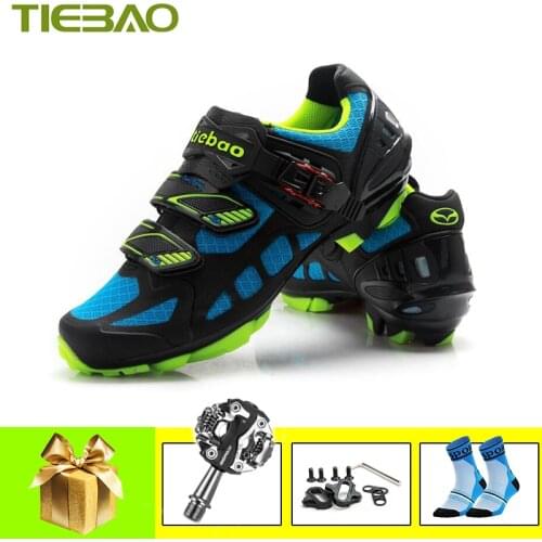 Tiebao Cycling Shoes Men Women Breathable Self-locking Blue Zapatillas Ciclismo Mtb SPD Pedals Sneakers Mountain Bike Shoes