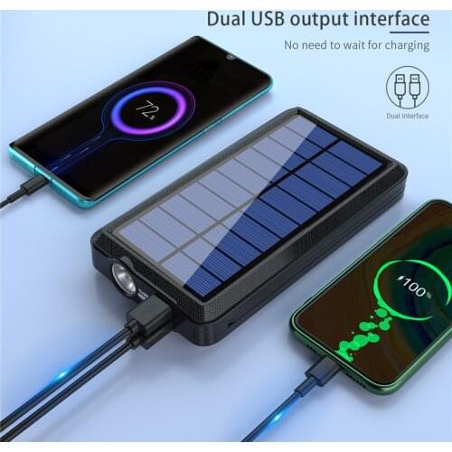 30000mAh Wireless Solar Power Bank Portable Wireless Charging External Battery Charger with Cable Powerbank for Xiaomi iPhone 11