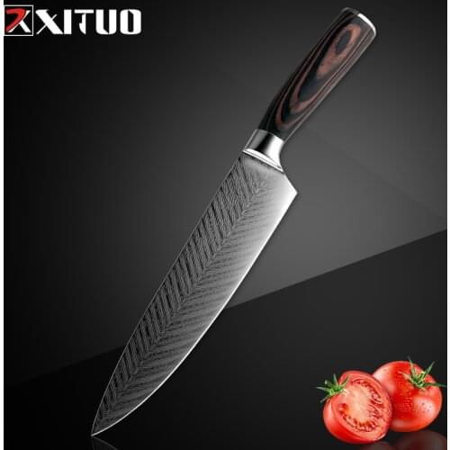 XITUO 8 Inch Japanese Chef Knife Stainless Steel Sanding Laser Pattern Cooking Knives Sharp Blade Kitchen Meat Cleaver Knife
