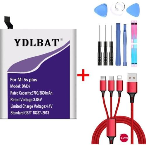 YDLBAT 3700mAh/3800mAh BM37 Battery for Xiaomi Mi 5S plus for xiaomi Mi5s Plus free Tool Kits Replacement Mobile Phone Batteries
