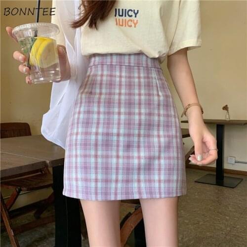 Skirts Women College Newest Female Stylish Fit Popular Purple Lovely Leisure Plaid Summer Mini Classy A-line Ulzzang High Waist