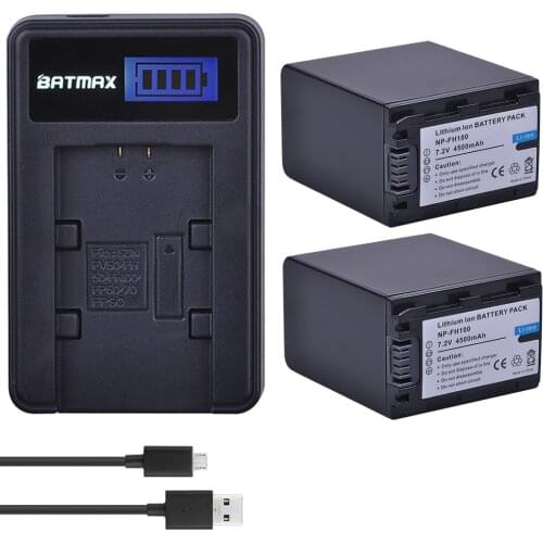 2Pcs 4500mAh NP-FH100 NP FH100 Battery + USB LCD Charger for Sony DCR-SX40 SX40R HDR-CX105 FH90 FH70 FH60 FH40 FH30 FP50 SR42E