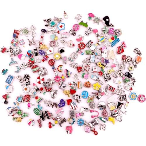 50Pcs/lot Mix Styles Random Metal Flower Heart Floating Charms Making Floating Memory Glass Locket Pendant Jewelry Wholesale