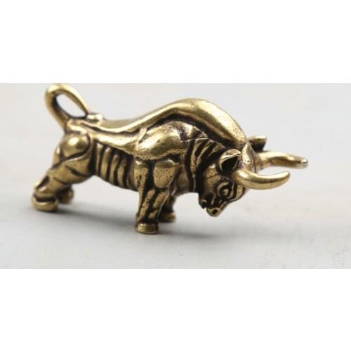 54MM/2.1" Collect Curio Rare Chinese Fengshui Small Bronze Exquisite Animal 12 Zodiac Year Bull Oxen Ox Toro Cattle Statuary 35g