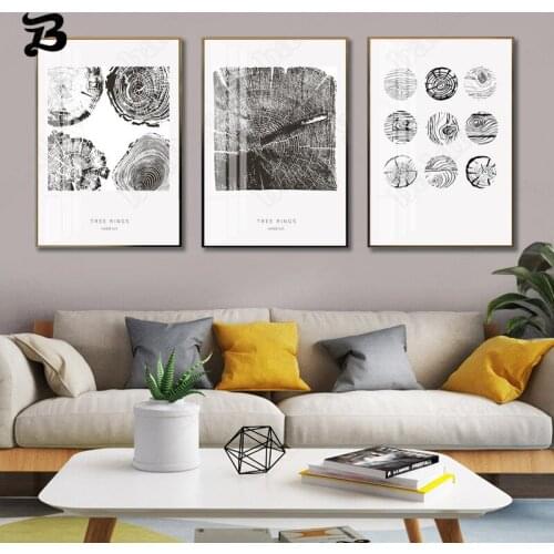 Canvas Painting Abstract Art Black and White Minimalist Wall Art Canvas Poster and Print Wall Pictures Tree Rings for Home Decor