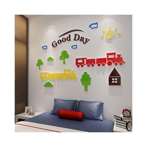 New arrival Cartoon train Acrylic mirror wall stickers For kids room Small train pattern decoration Home art wall 3d decor