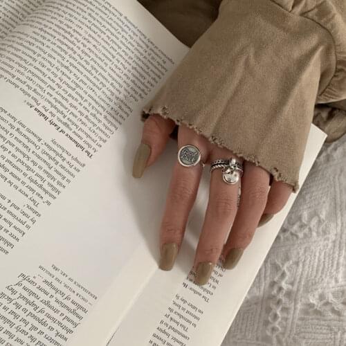 925 Sterling Silver Smiling Face Tassel Thai Silver Ring Double Layer Open Ring For Women Jewelry Gifts S-R761