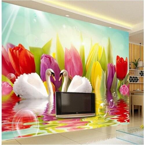 Beibehang New style 3D murals TV background wallpaper murals silk cloth swan lake wallpaper Floral 3d wallpapel papel de parede