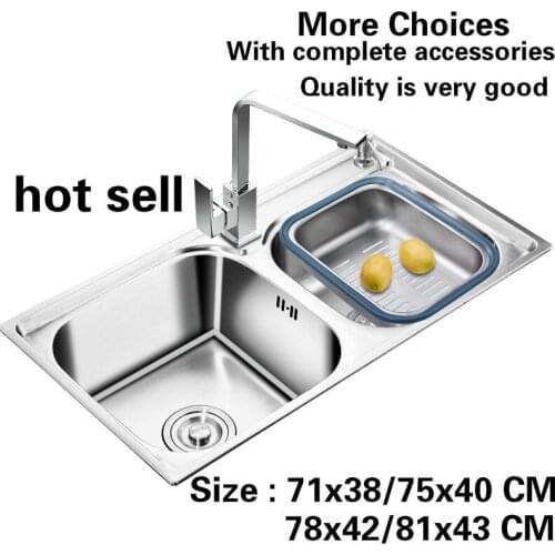 Free shipping Standard fashion kitchen double groove sink food grade stainless steel hot sell 710x380/750x400/780x420/810x430 MM