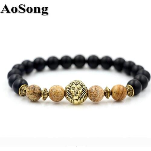 BPPCCR Natural Stone Beads Bracelet Men Charm Lion head Bracelet For Men Jewelry Hombres mujeres pulsera Men Tibetan Bracelet