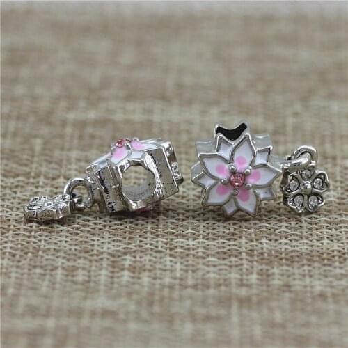 Peach blossom Beads Fit pan Charm Bracelet heart Charm DIY Mothers Jewelry CZ pendant charms drop shipping fashion jerwely