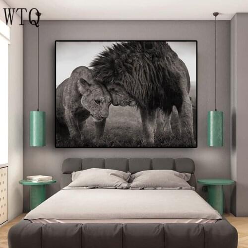 Lions Head to Head Black and White Canvas Art Painting Posters and Prints Scandinavian Cuadros Wall Art Picture for Living Room