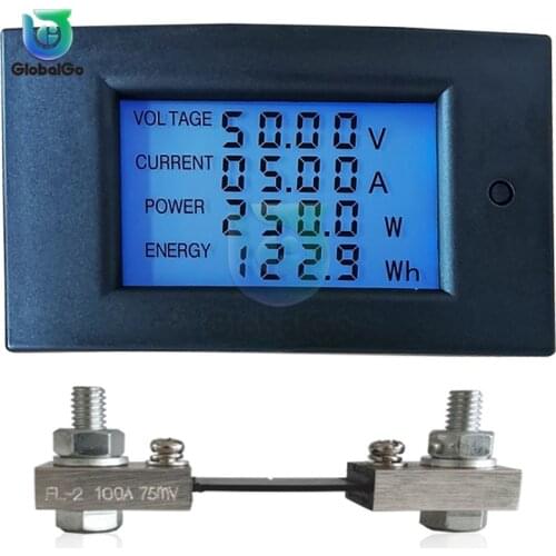 DC Voltmeter Ammeter Power Energy Digital Voltage Current Meter LCD 4 inch DC 6.5-100V 100A with Shunt