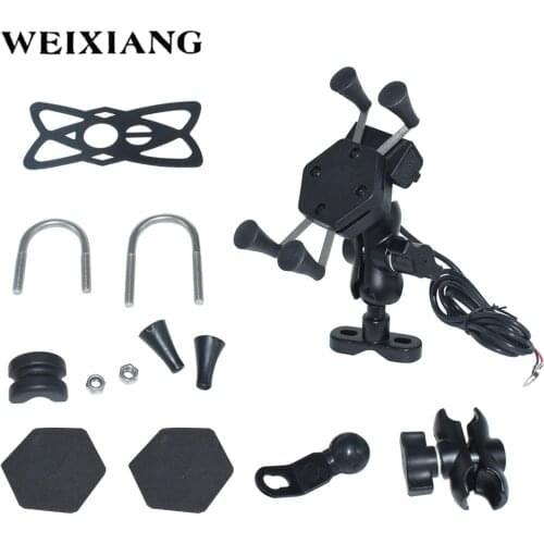 Motorcycle ATV Dirt Electric Bike X Grip Mount Cellphone Holder With USB Charger For Phone SNS GPS