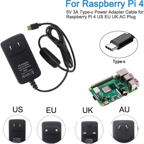 For Raspberry Pi 4 Type-C Power Supply 5V 3A Power Adapter With ON/OFF Switch EU US AU UK Charger For Raspberry Pi 4 Model B