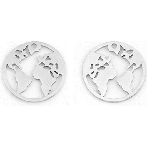 DoreenBeads Fashion Stainless Steel Charms Round Silver Color World Map Jewelry DIY Findings Trendy Charms 20mm Dia., 1 PC