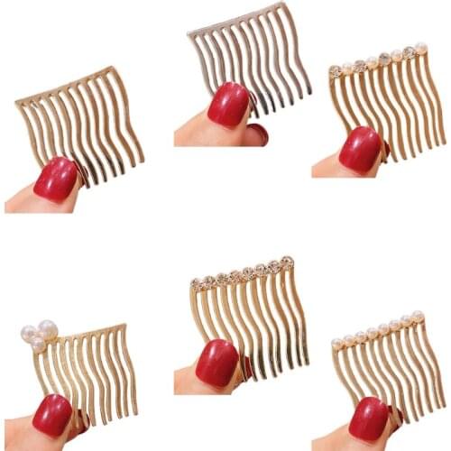 F42F Metal Hair Combs Pearl Crystal Comb Hair Side Comb Hair Accessories for Women
