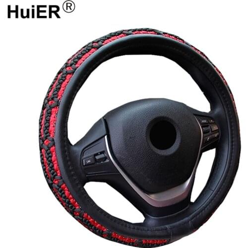 HuiER Car Steering Wheel Cover Ice Silk Leather Car Styling Environmental Protection Odorless Automobile Steering-wheel Cover