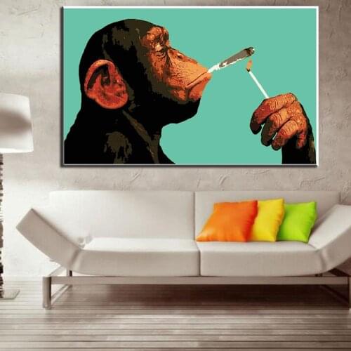 Cartoon Smoking Orangutan Monkey Paintings on Canvas Animal Art Gorilla Prints Posters Wall Art Pictures For Living Room Cuadros