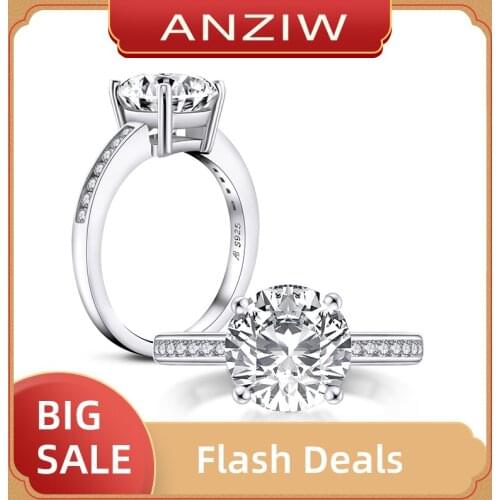 ANZIW Classic 925 Sterling Silver 2.65 CT Round Cut Ring Engagement Simulated Diamond Wedding Silver Rings Jewelry Gifts