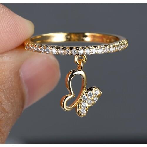 Cute Hollow Butterfly Pendant Ring For Women Dainty Animal Rings Full Zircon Stacking Gold White Gold Thin Ring Jewelry Gift