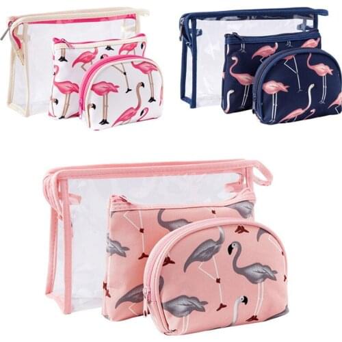 3-piece Printed Cosmetic Bag Fashion Cute Bird PVC Toiletries Waterproof Storage Sack Outdoor Travel Portable Zipper Organizer