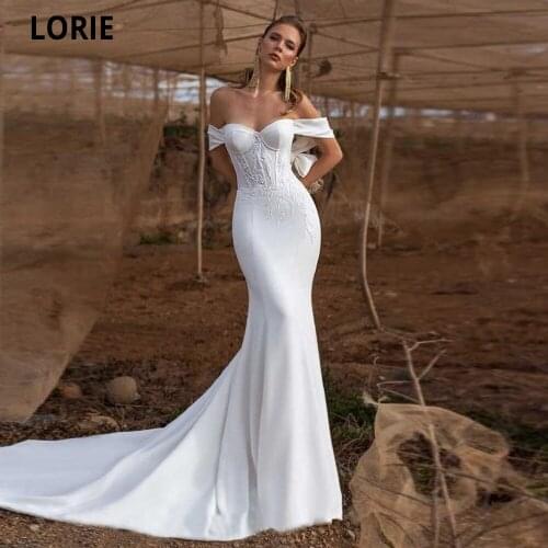 LORIE White Wedding Dresses Mermaid Lace Appliques Bridal Gowns Corset Elegant Off Shoulder Princess Party Dresses with Lacing