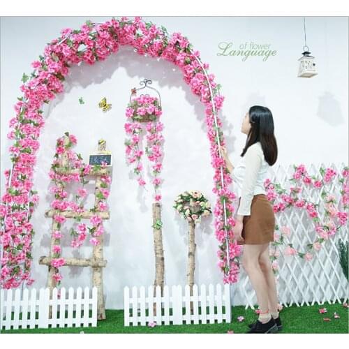 Luyue 11pcs/lot Artificial Cherry Flower Vines Wedding Hanging Flower Fake Silk Cherry blossoms Simulation Rose Rattan Colorfu