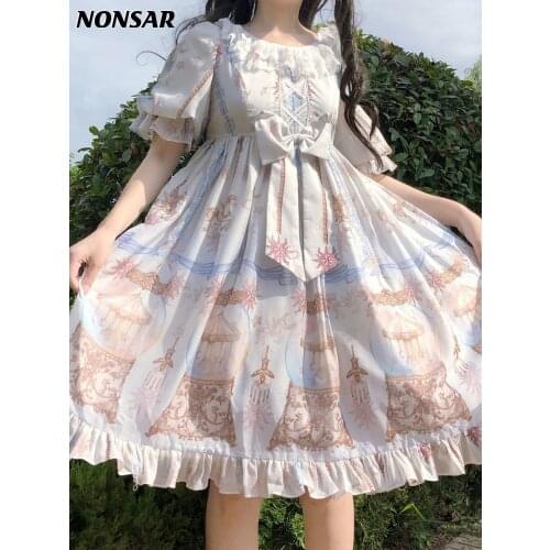 NONSAR Lolita Girl Dress Glass Paradise Long Sleeve And Short Sleeve OP Lolita Lightweight Summer Dress New