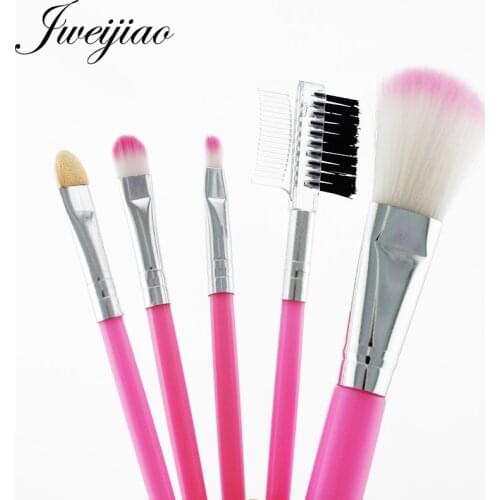 JWEIJIAO 5 pcs Full Professional Womens Makeup Brushes Sets Powder Eyeshadow Eyelash Cheek Pink Color Brushes Set Cosmetic Tool