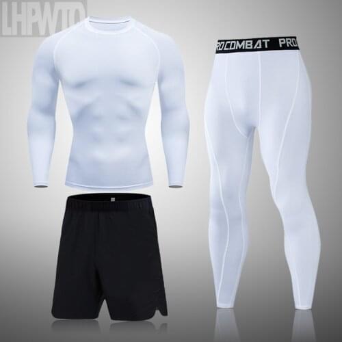 New Compression sets Mens Leggings Tights Men Sport Fitness Sports T-shirt Leggings shorts Man Running Pants Men